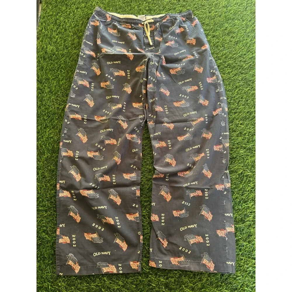 Old Navy Mens Pajama Pants Navy Blue American Flag Print Lounge Sleepwear L